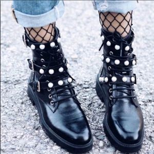 Zara pearl black combat boots